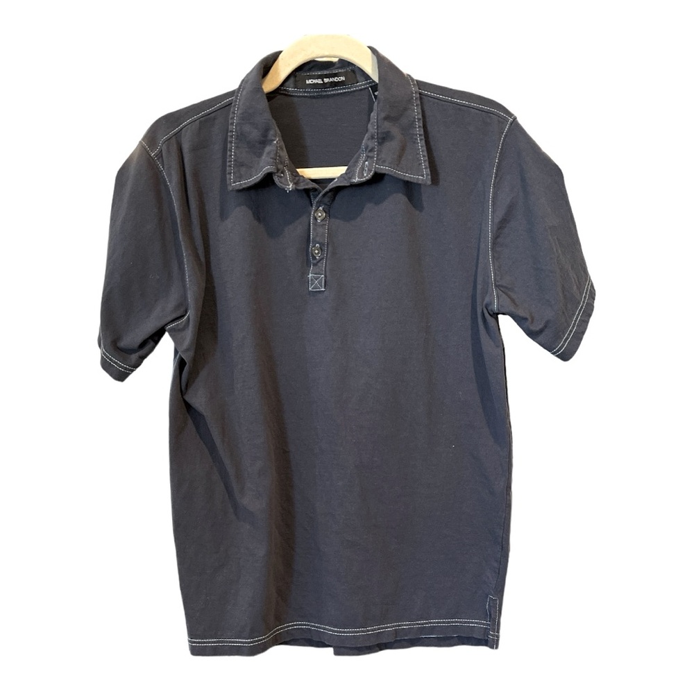 Michael Brandon Navy Blue‎ Collared Short Sleeve Shirt For Men. Size Medium